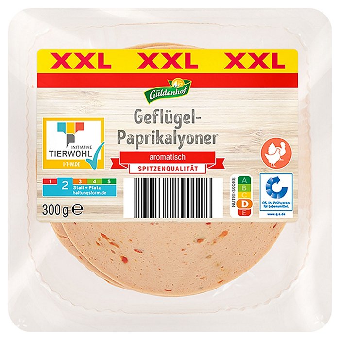 GÜLDENHOF Frischwurst-Aufschnitt 300 g, Geflügel-Paprikalyoner
