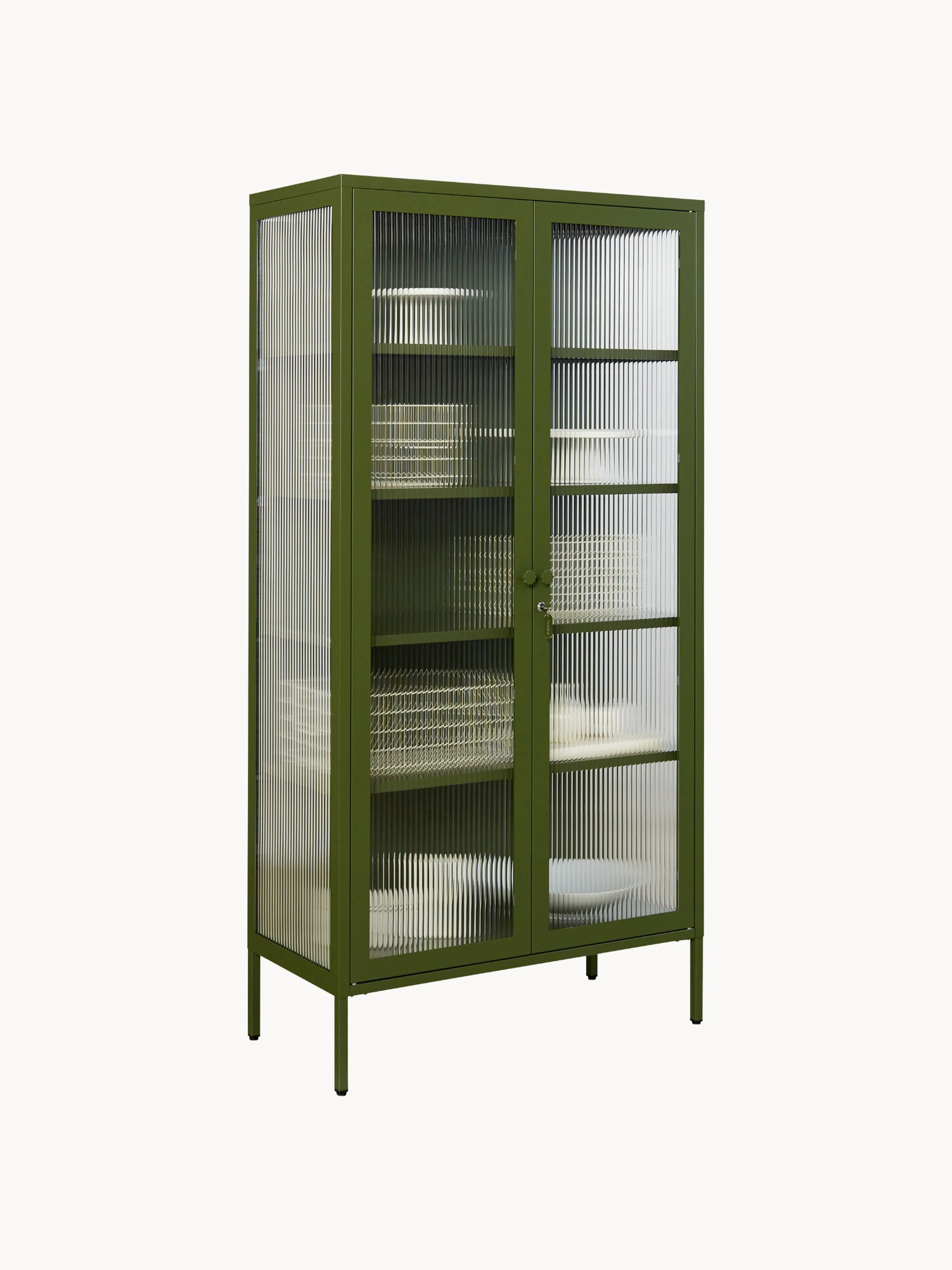 Metalen vitrinekast The Collector met geribbeld glas