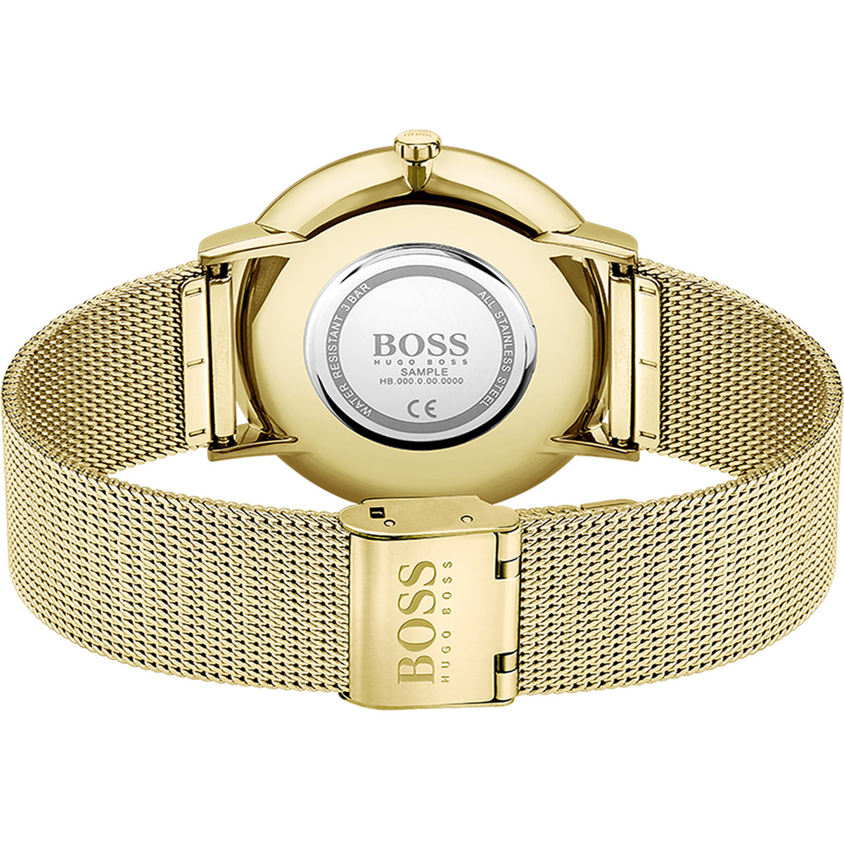 Montre Boss homme acier doré jaune maille milanaise