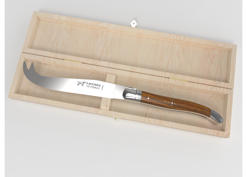 Couteau à fromage Laguiole avec un manche en bois de gaïac et mitres en acier inoxydable