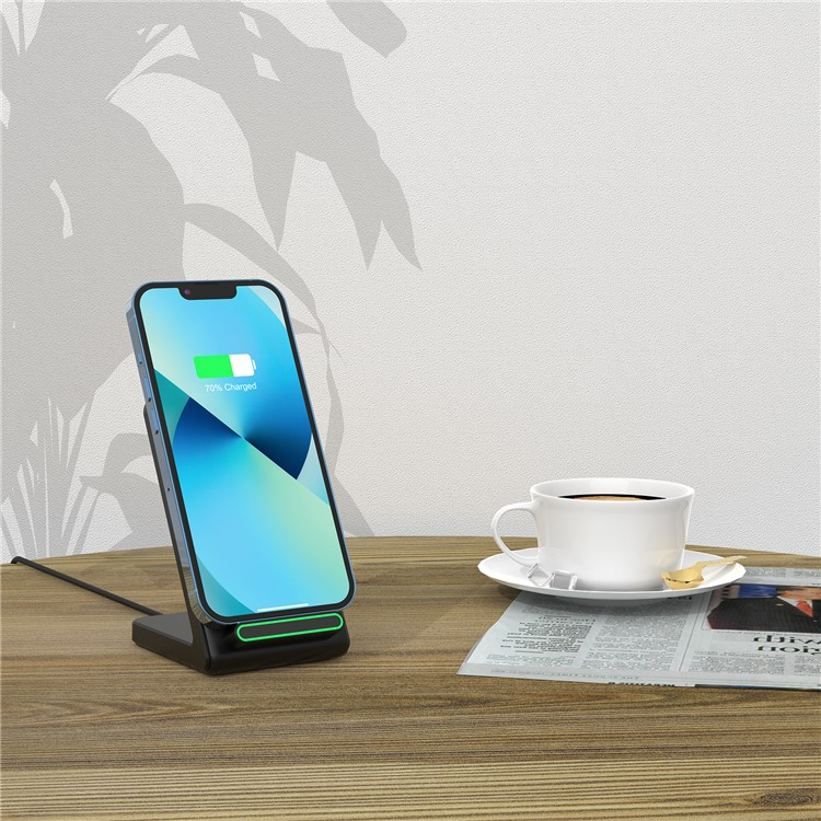 (15W) Qi Wireless Charger Induktionsladegerät Ladestation mit LED - Schwarz