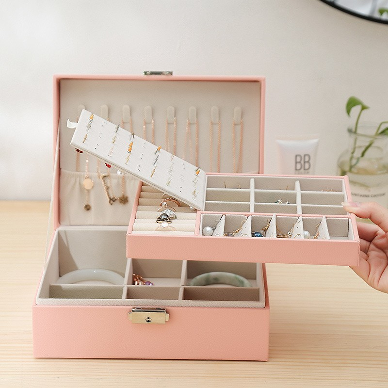 Leder Schmuckschatulle mit Schloss Aufbewahrungsbox Organizer für Ringe / Halskette / Ohrringe / Armbänder - Petrol