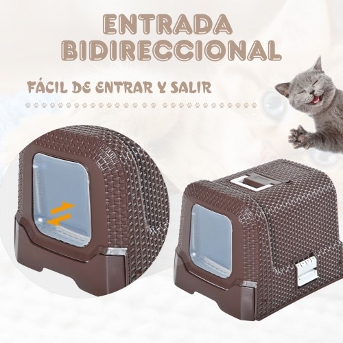 Caixa de areia para gatos PawHut, de plástico, marrom.
