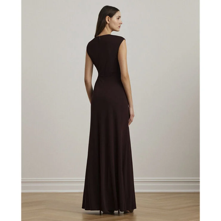 Lauren Ralph Lauren MATTE JERSEY-GOWN W/ TRIM Pinot noir