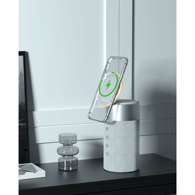 Force Play - Double chargeur sans fil (15W + 5W) Compatible MagSafe + Enceinte Bluetooth Silver