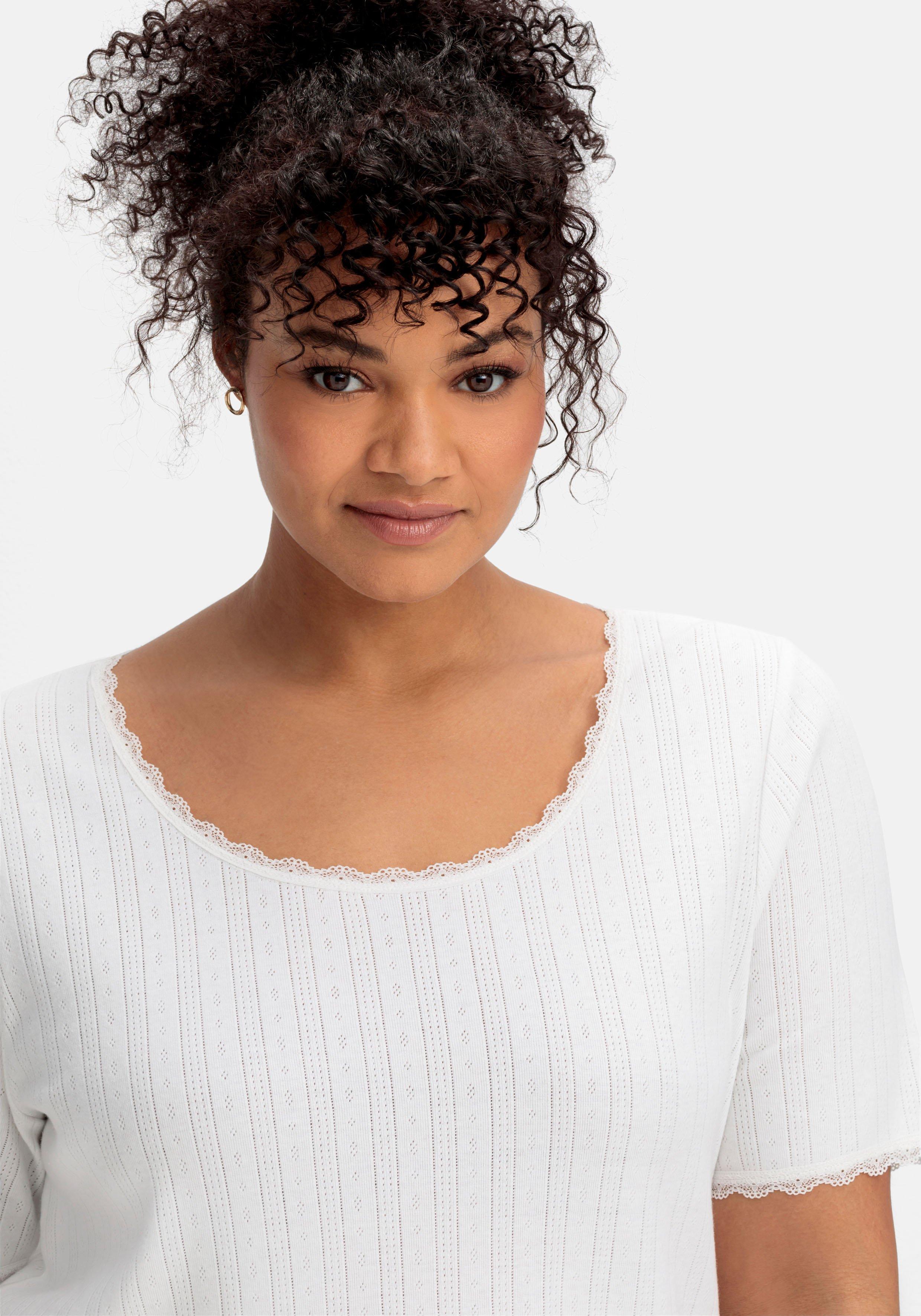 Rippshirt im Ajourmuster, mit Spitzendetails