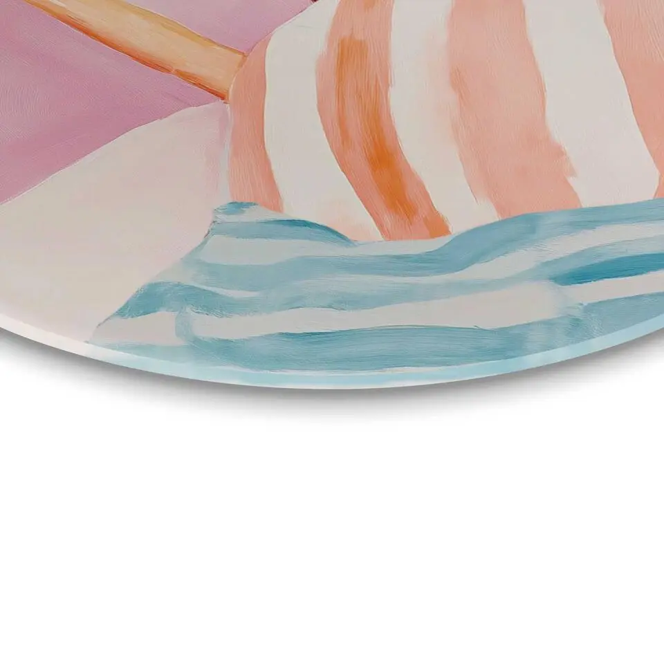 Glasschilderij Koffie in bed - Ø 50cm - Roze