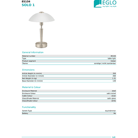 Solo 1 bordlampe med touch funktion