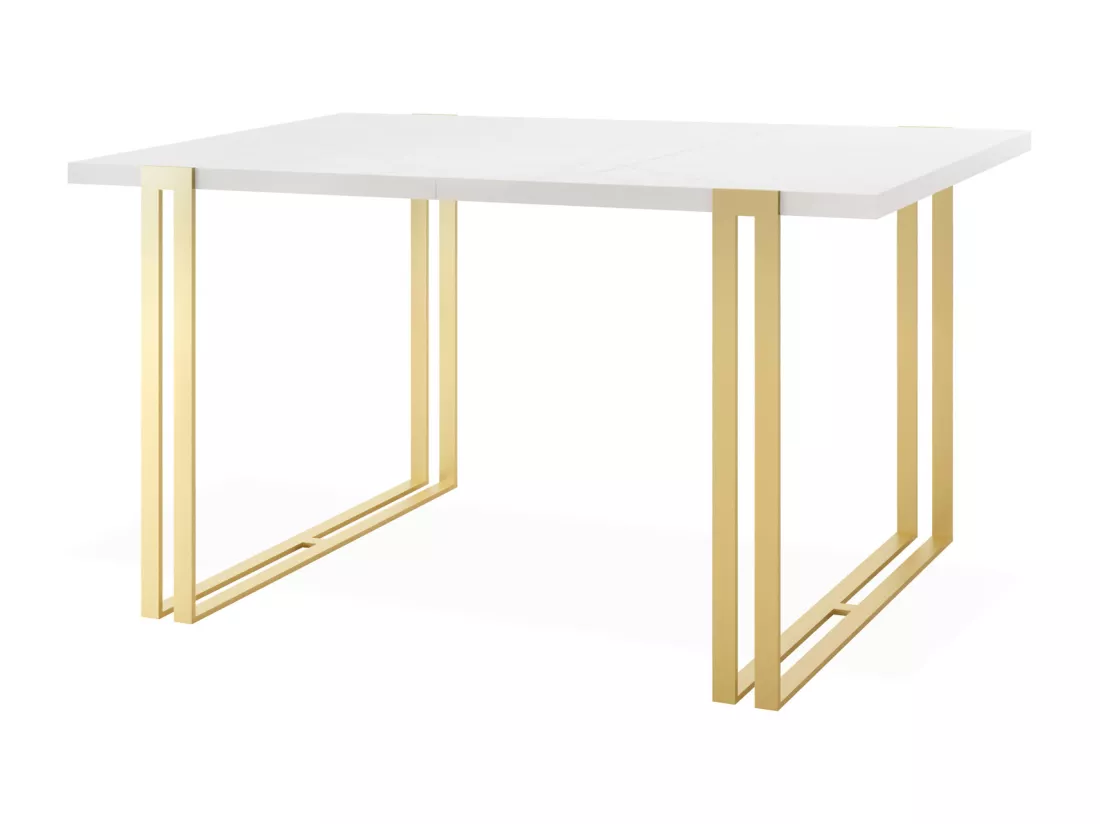 Table à Manger Extensible - Table Style Loft En Métal - Table Style Industriel Pour Le Salon - Gain De Place - 120 / 220 Cm - Blanc/doré - 120 X 80 Cm