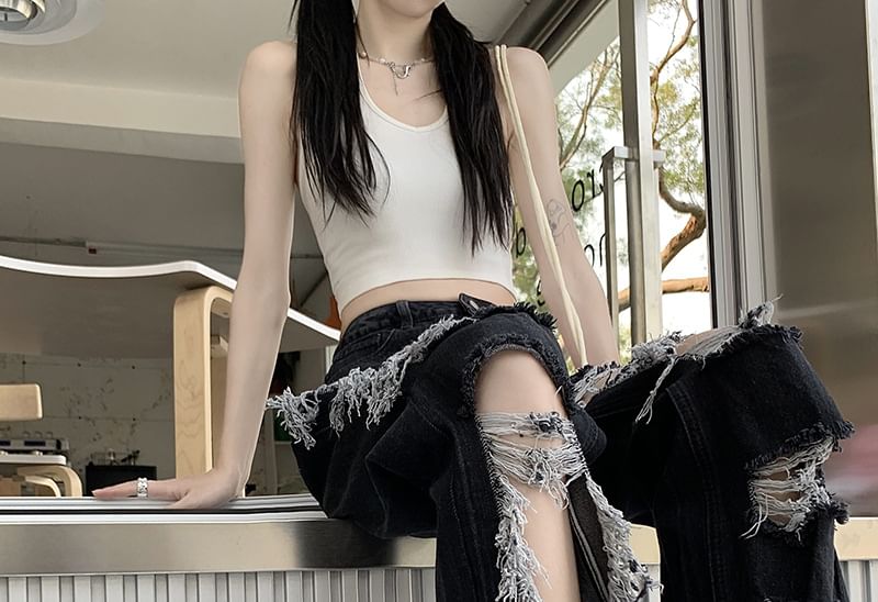 Wisjam - High Rise Distressed Loose Fit Jeans