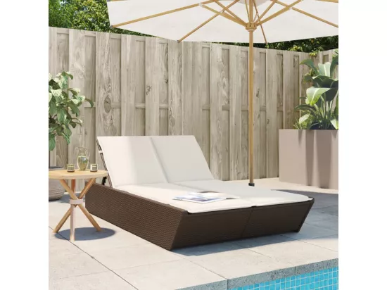 Chaise longue double avec coussins marron résine tressée