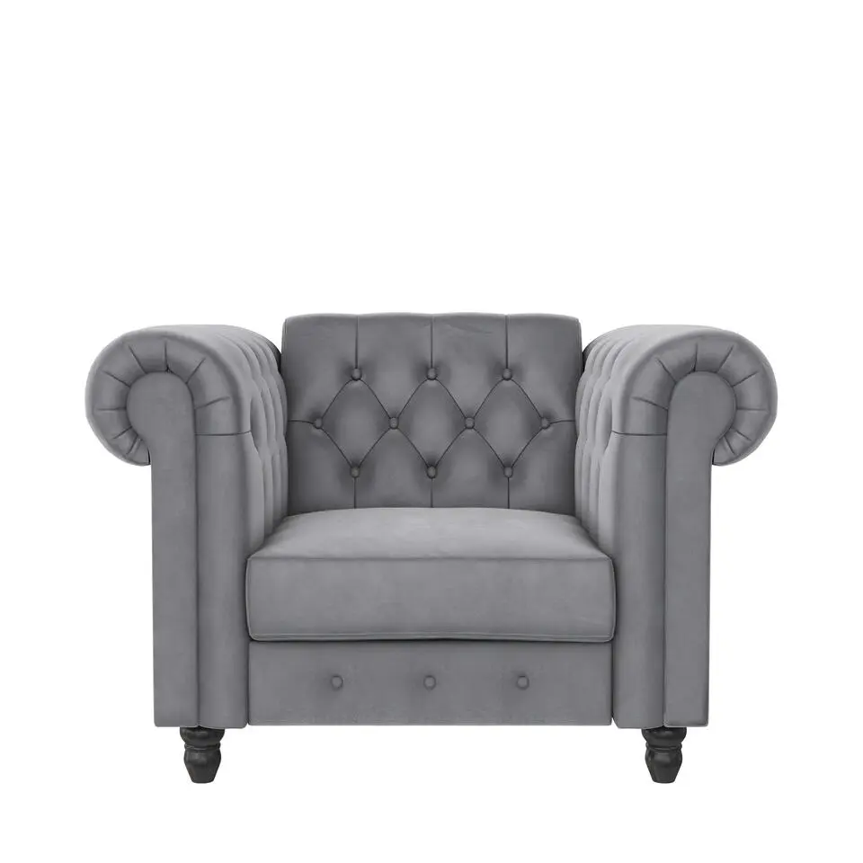 Felix - Fauteuil chesterfield lichtgrijze fluwelen