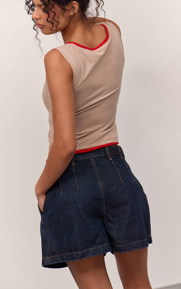Bleu Indigo Short Mom En Denim Indigo À Détails Plissés