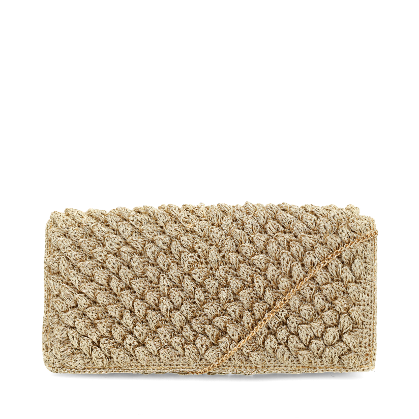 Gouden clutch met gebreide details