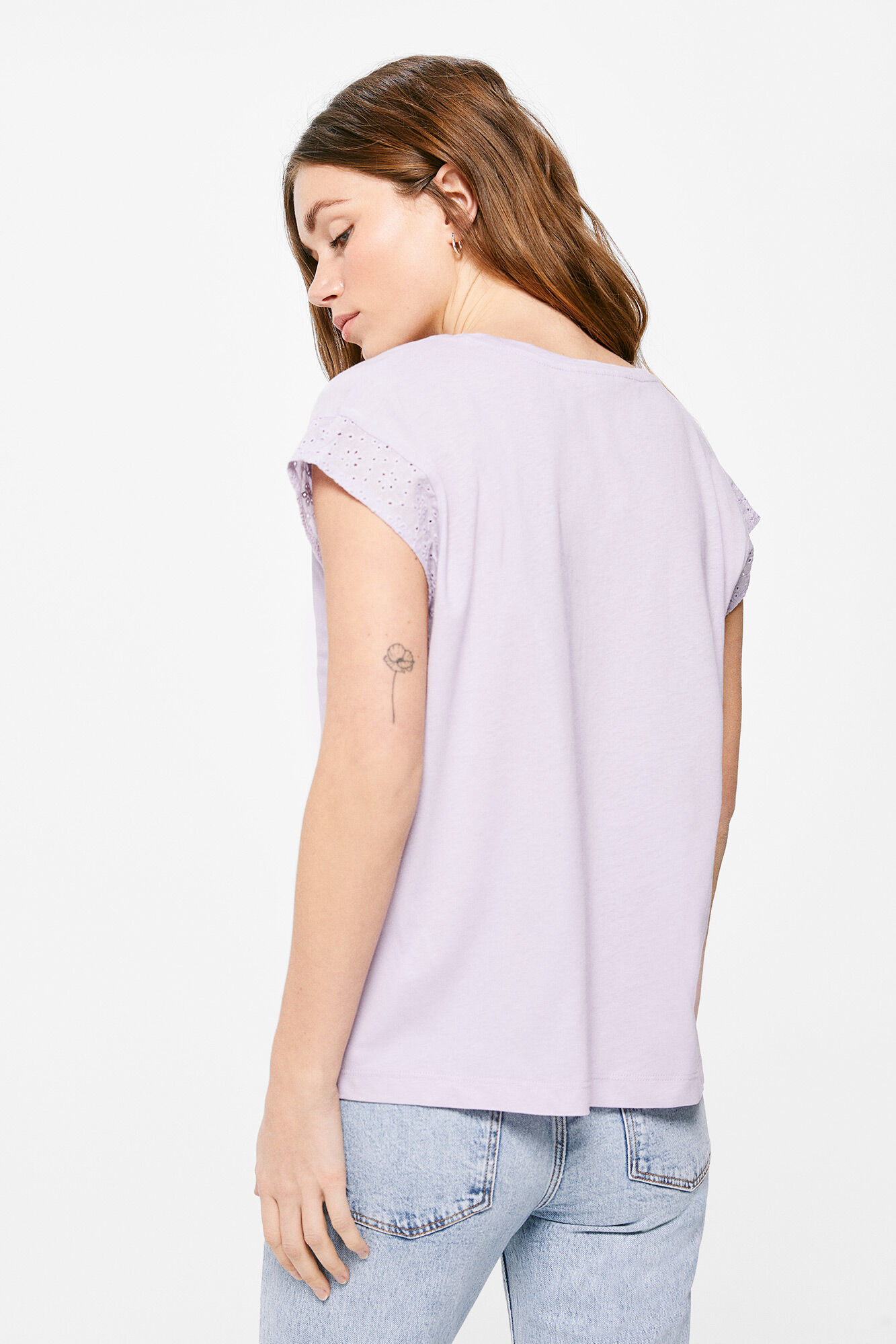 Camiseta de manga curta bordada suíça - Roxa