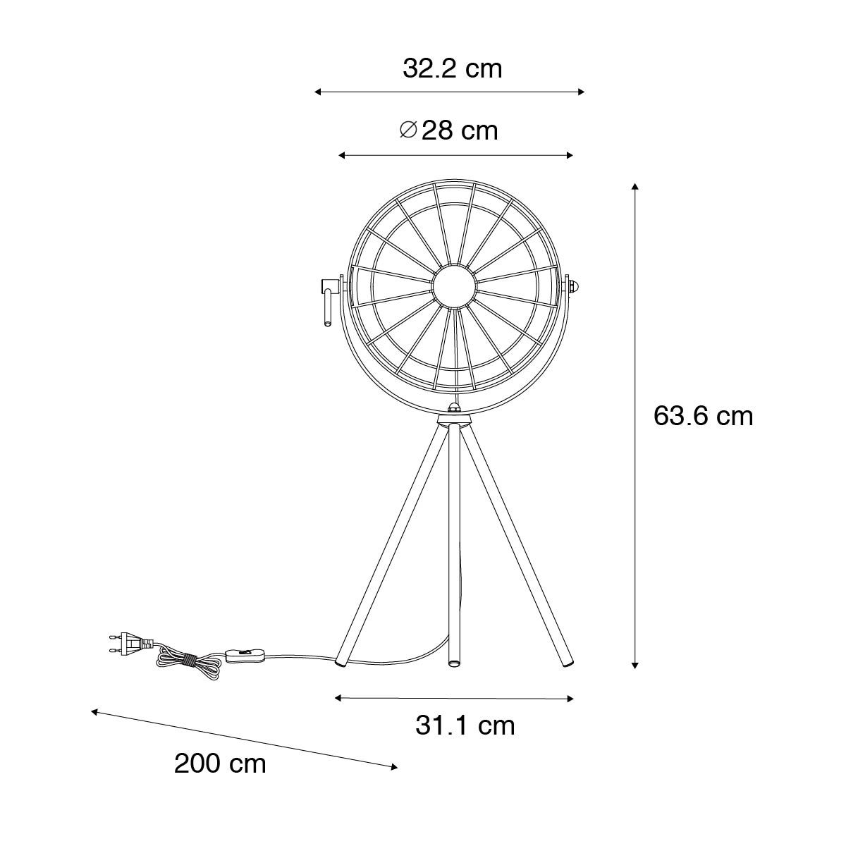 Industriële tripod tafellamp zwart verstelbaar - Hanze
