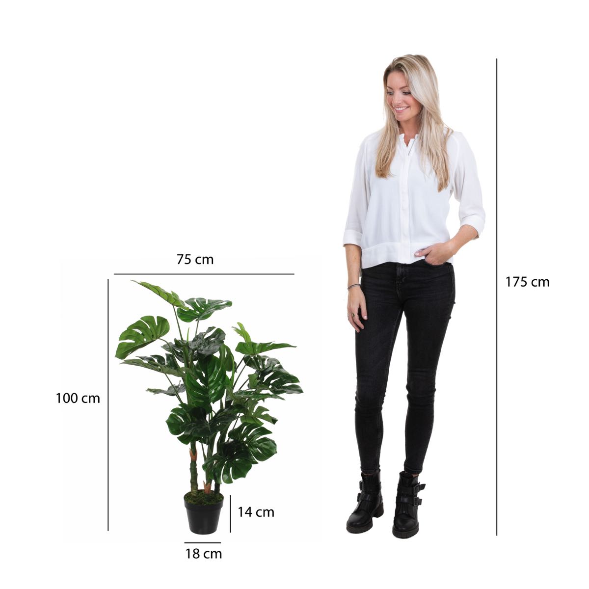 Mica decorations plante artificielle monstera - 75x75x100 cm - pe - vert - set de 2