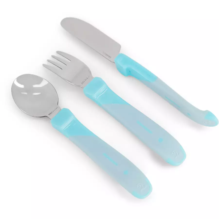 TWISTSHAKE Esslern-Besteck aus Edelstahl in pastell blau