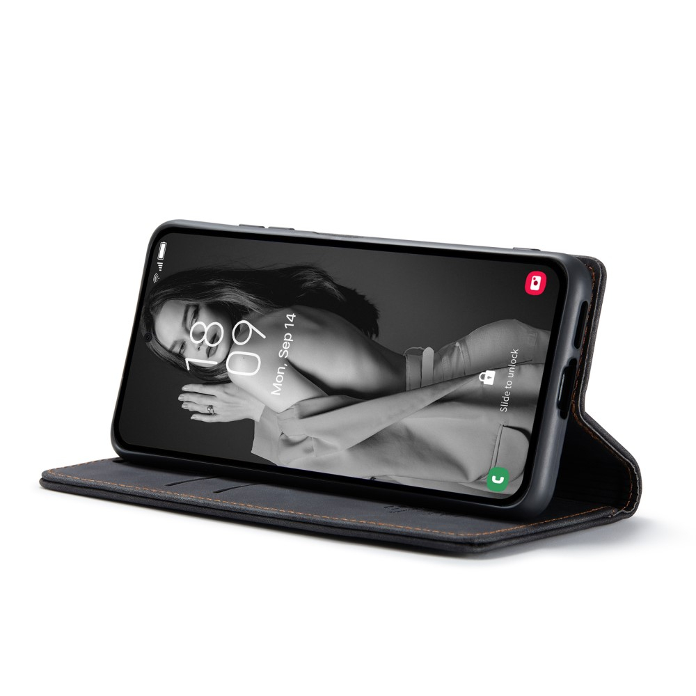 Samsung Galaxy A55 Leder Tasche Flip Wallet Etui mit Kartenfächern - Schwarz