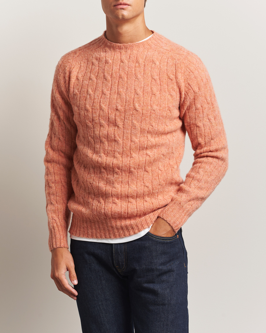 Harley Of Scotland Brushed Supersoft Lambswool Cable Parfait
