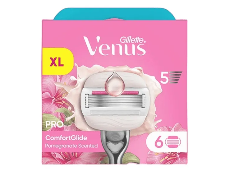 Gillette Venus Pro ComfortGlide Tropical, Kvinder, Gillette, Vinus ComfortGlide, Rustfrit stål, Lyserød, Hvid, 6 stk