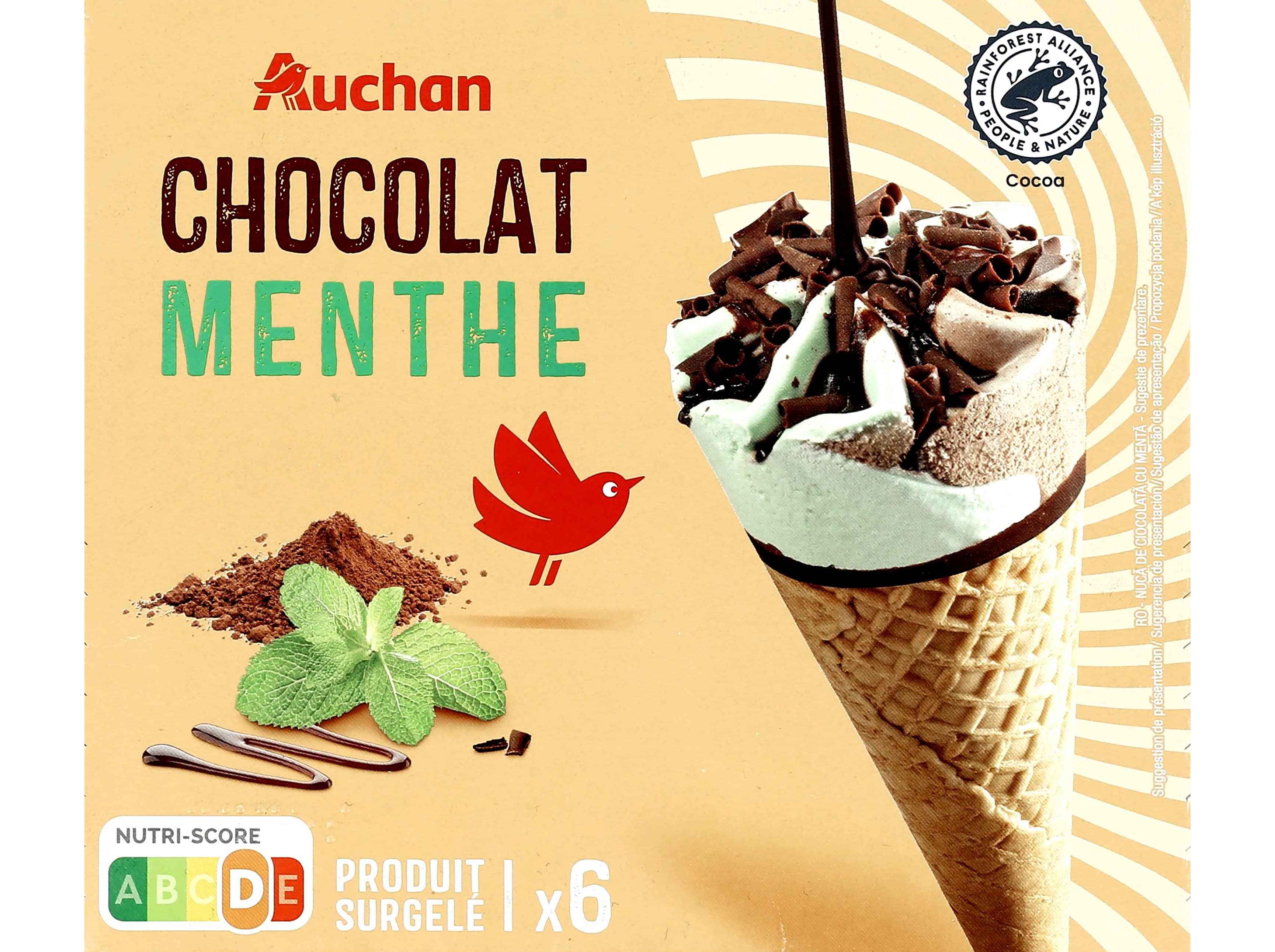 GELADO AUCHAN CONE MENTA CHOCOLATE 6X120ML
