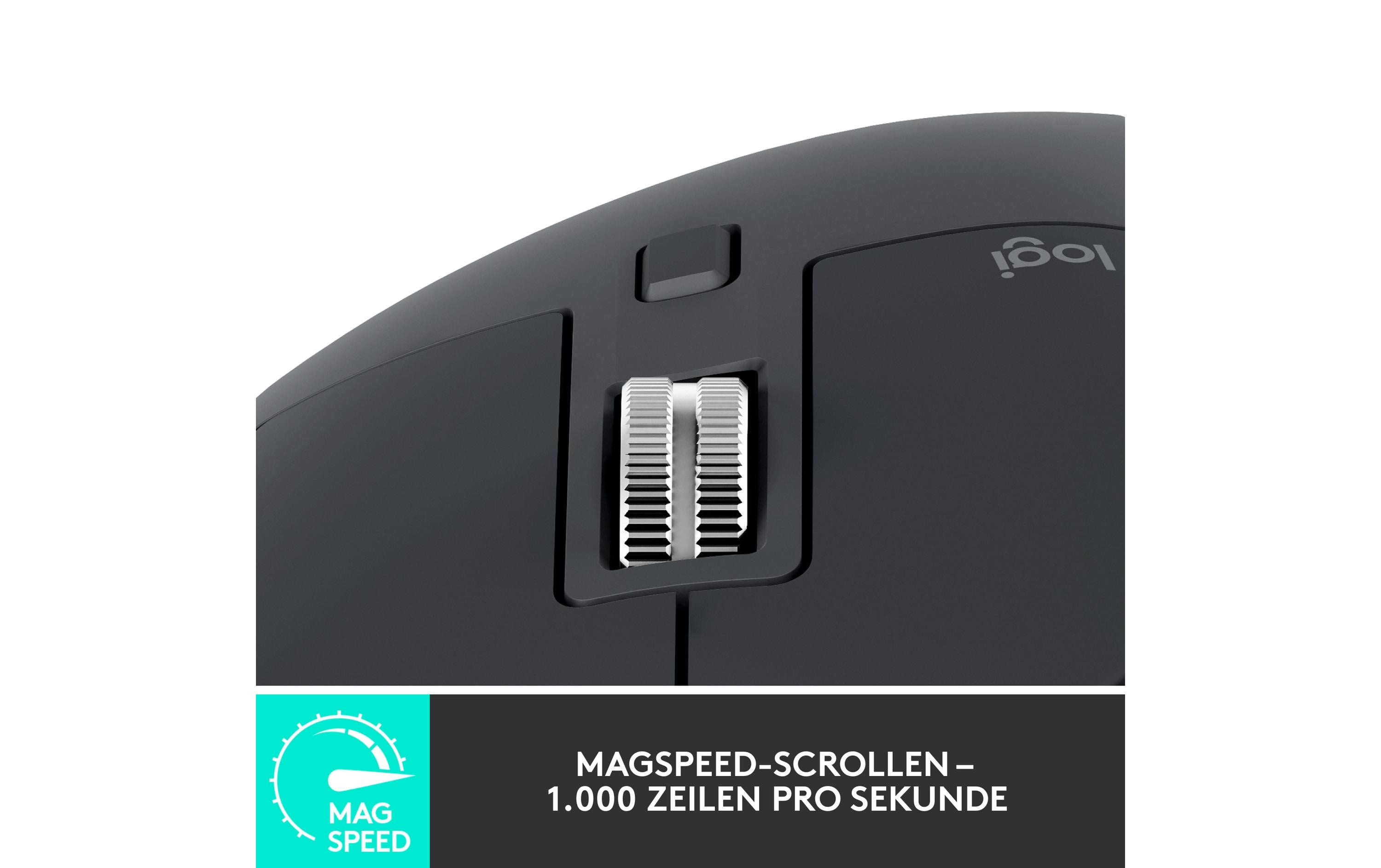 Maus MX Master 3S GraphiteKabellose Präzisionsmaus mit «Logitech Flow»-Technologie und leisen Klickgeräuschen