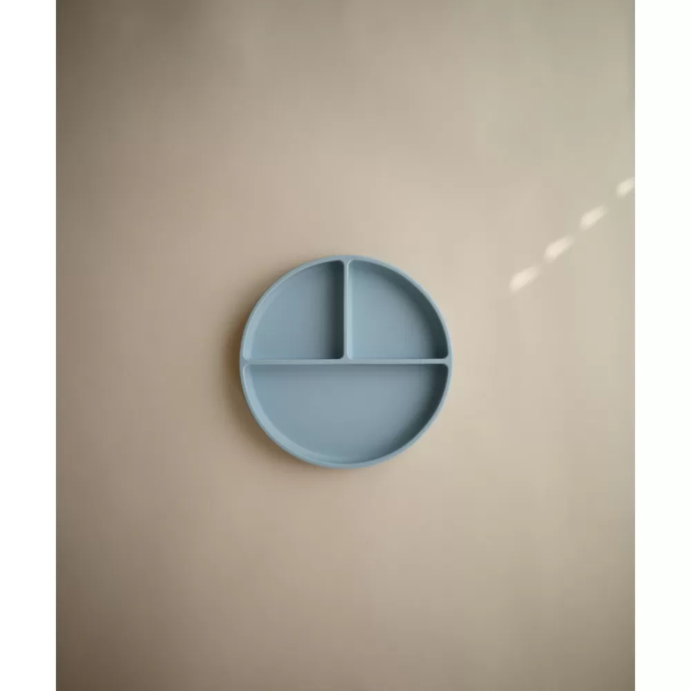 Mushie Silikone Tallerken Rumdelt Powder Blue - 1 stk.