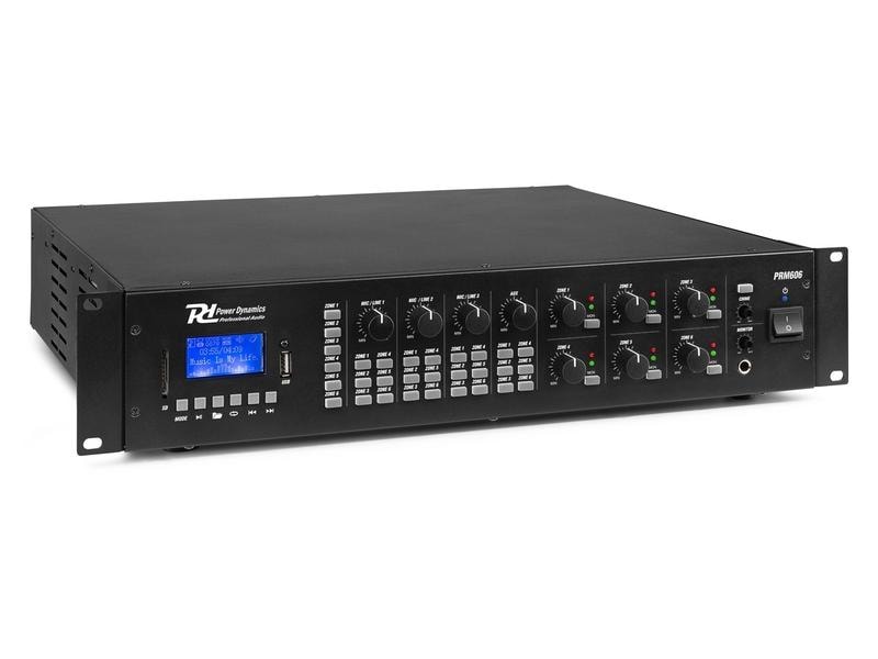 Power Dynamics Verstärker Pro PRM606 100 V, 6x 60 W 6-Kanal Verstärker mit Bluetooth, MP3-Player, Mikrofoneingang und verstellbarer Ausgangsleistung
