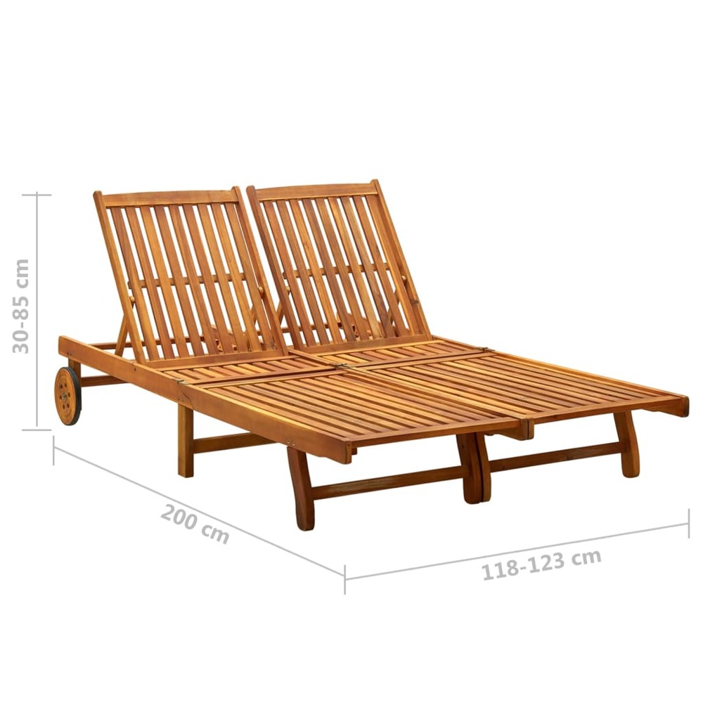 Transat chaise longue bain de soleil lit de jardin terrasse meuble d'extérieur 2 places avec coussins acacia solide 02_001223