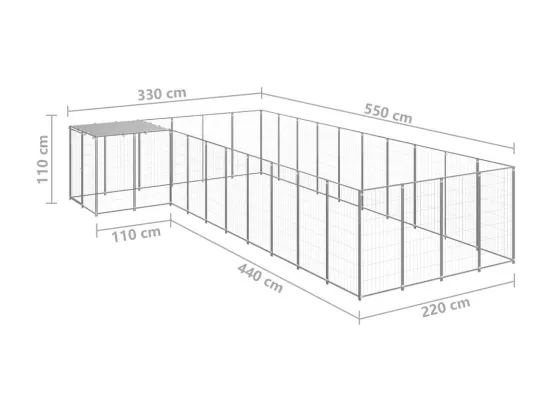 Chenil extérieur cage enclos argenté 330 x 550 x 110 cm 02_0000238