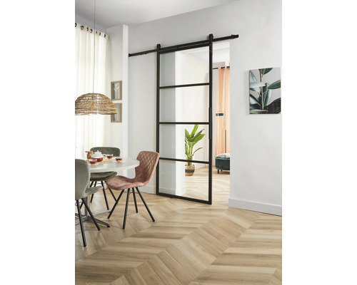 Intersteel Cubo Basic schuifdeur complete set, zwart met gehard veiligheidsglas, 98x215 cm, inclusief deurblad, Basic schuifdeurbeslag en krukset.