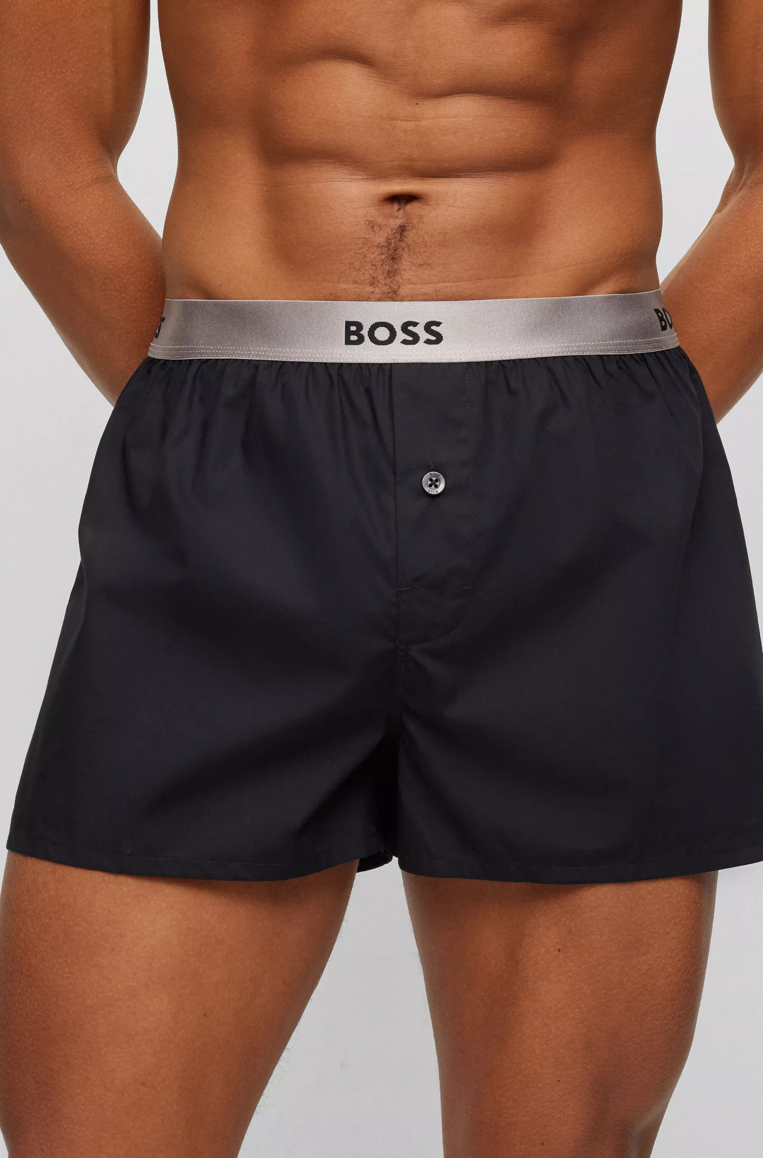 BOSS Preto - Pacote com dois shorts de pijama de algodão com cós metálico.