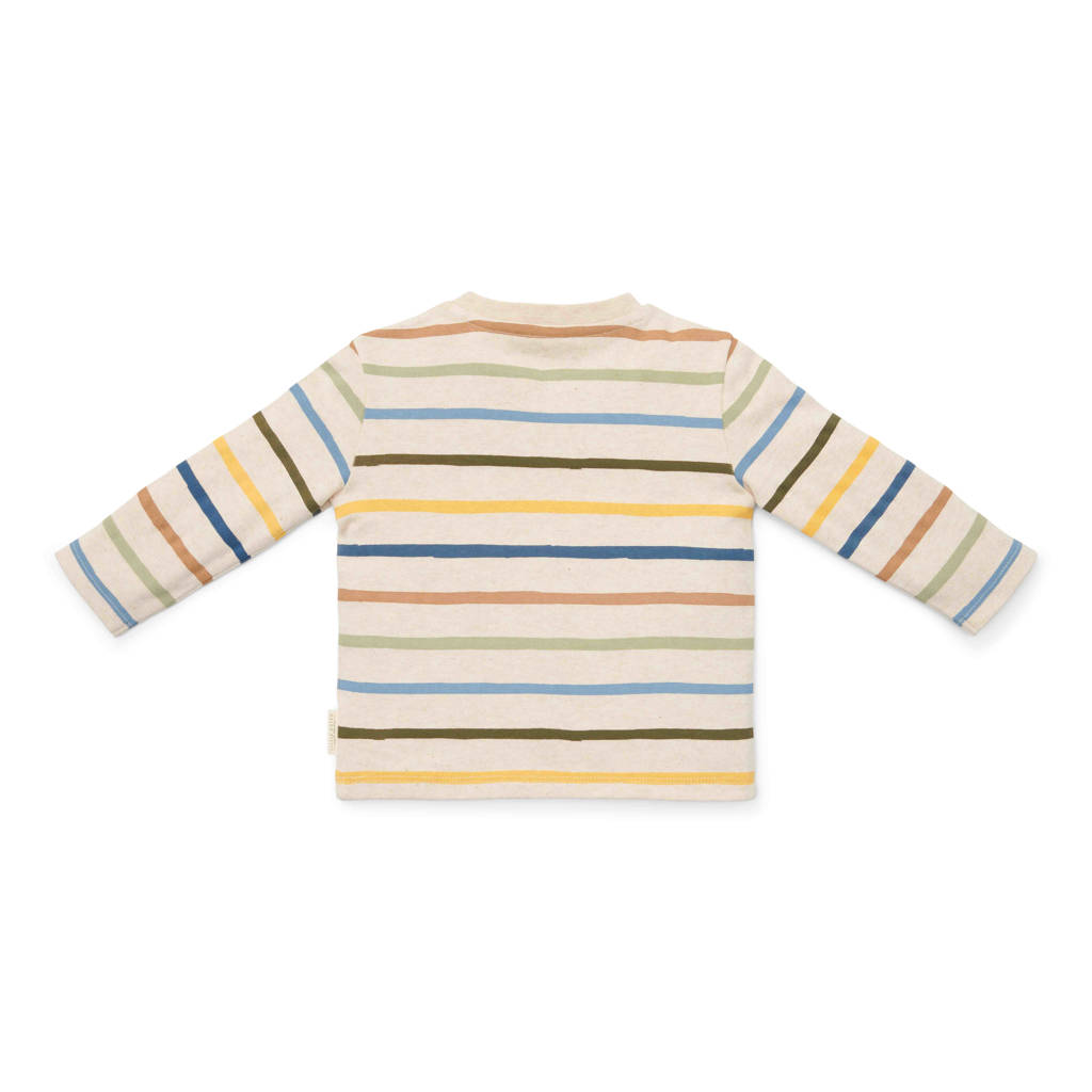 Little Dutch gestreepte longsleeve ecru/geel/groen