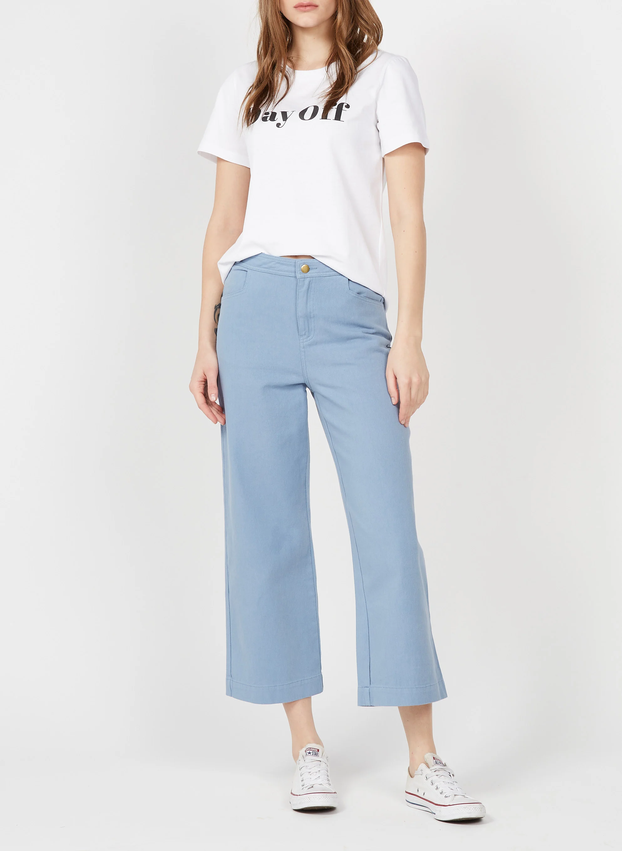 GASPARD - Pantalon large taille haute en toile de coton | Jean Délavé