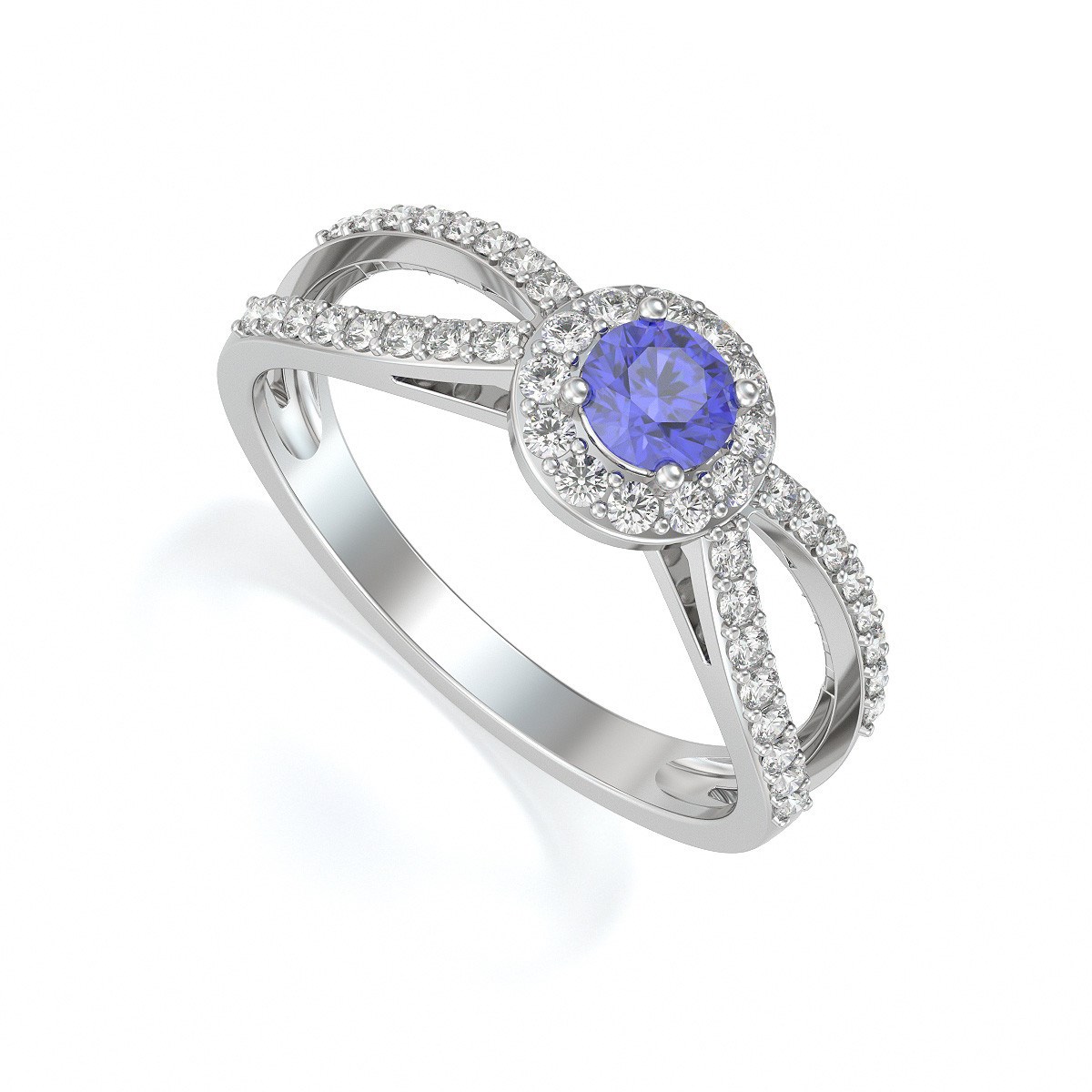 Bague ADEN Or 585 Blanc Tanzanite et diamants 2.282grs