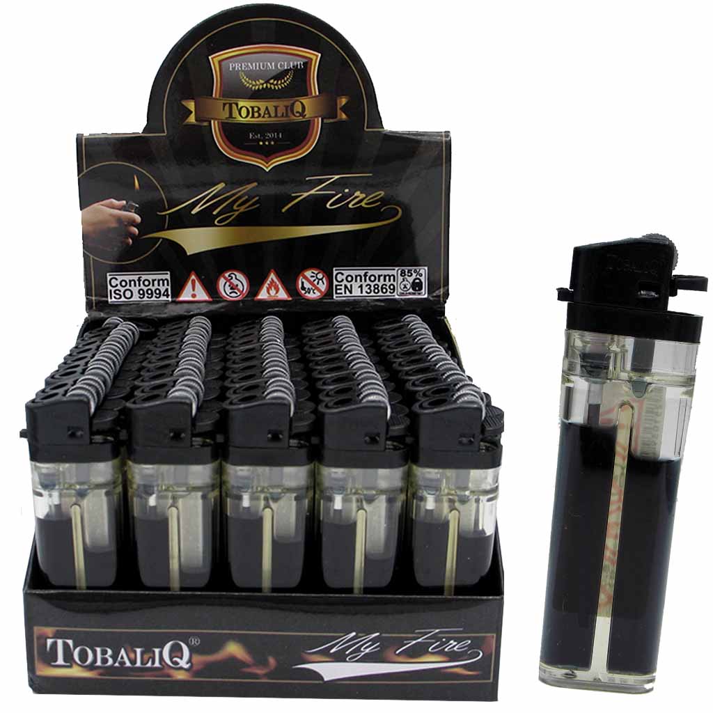 50x TobaliQ Feuerzeug My Fire black Gas im Thekendisplay