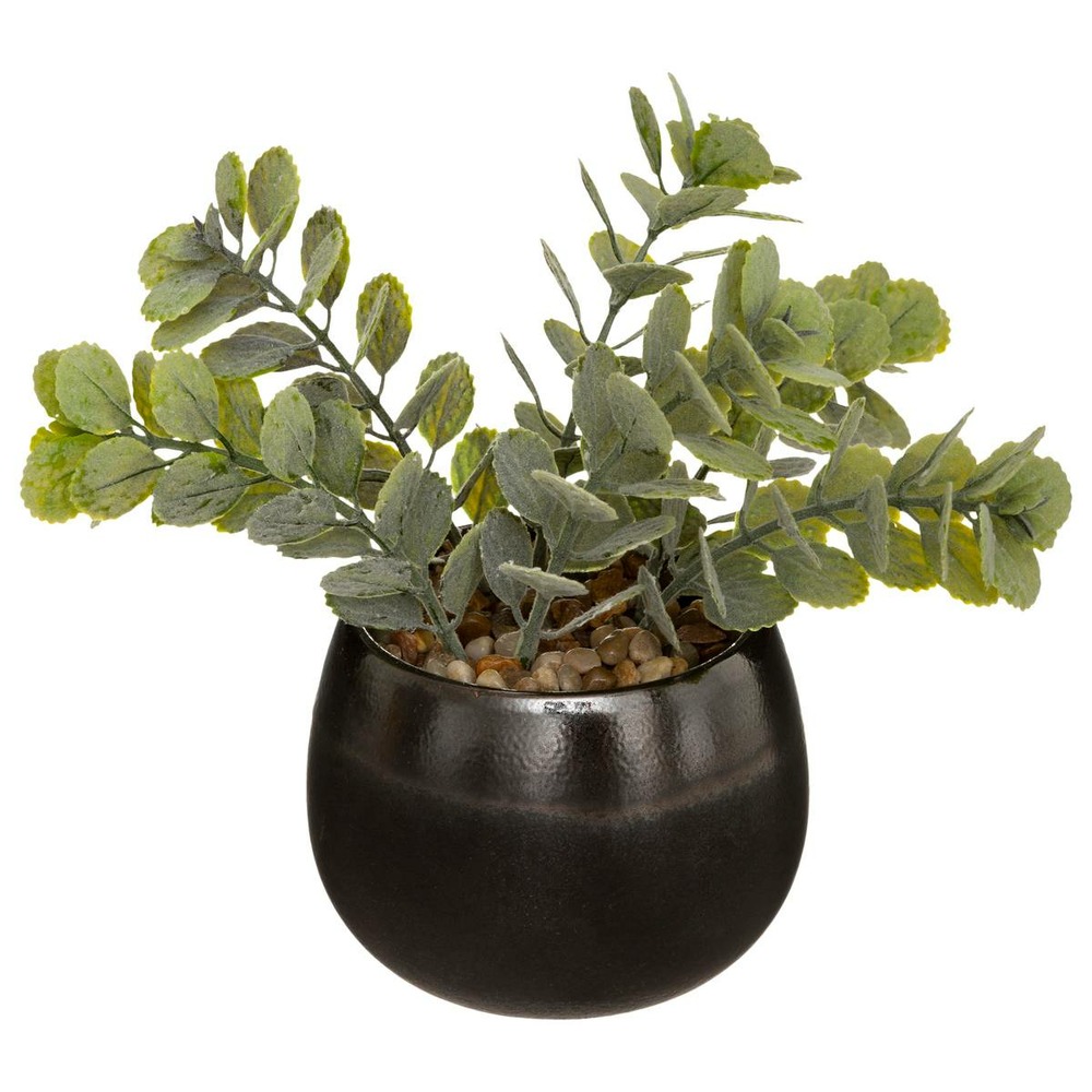 Plante artificielle dans un pot en céramique noire effet réactif