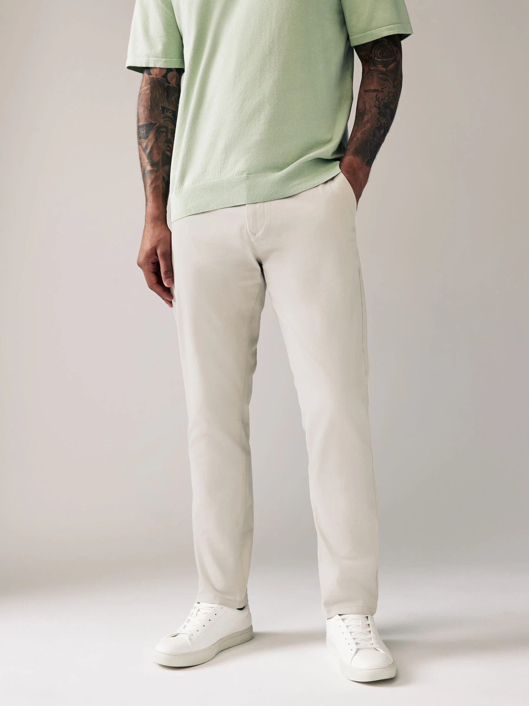 Kiezelkleurig licht - Slim Fit - Stretchy chino