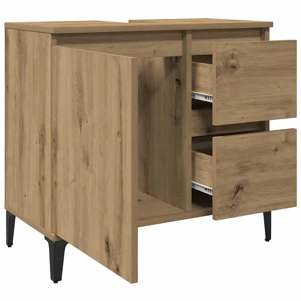 vidaXL - Wastafelonderkast - 1 deur 2 lades - Artisanaal eiken - 65x33x60 cm