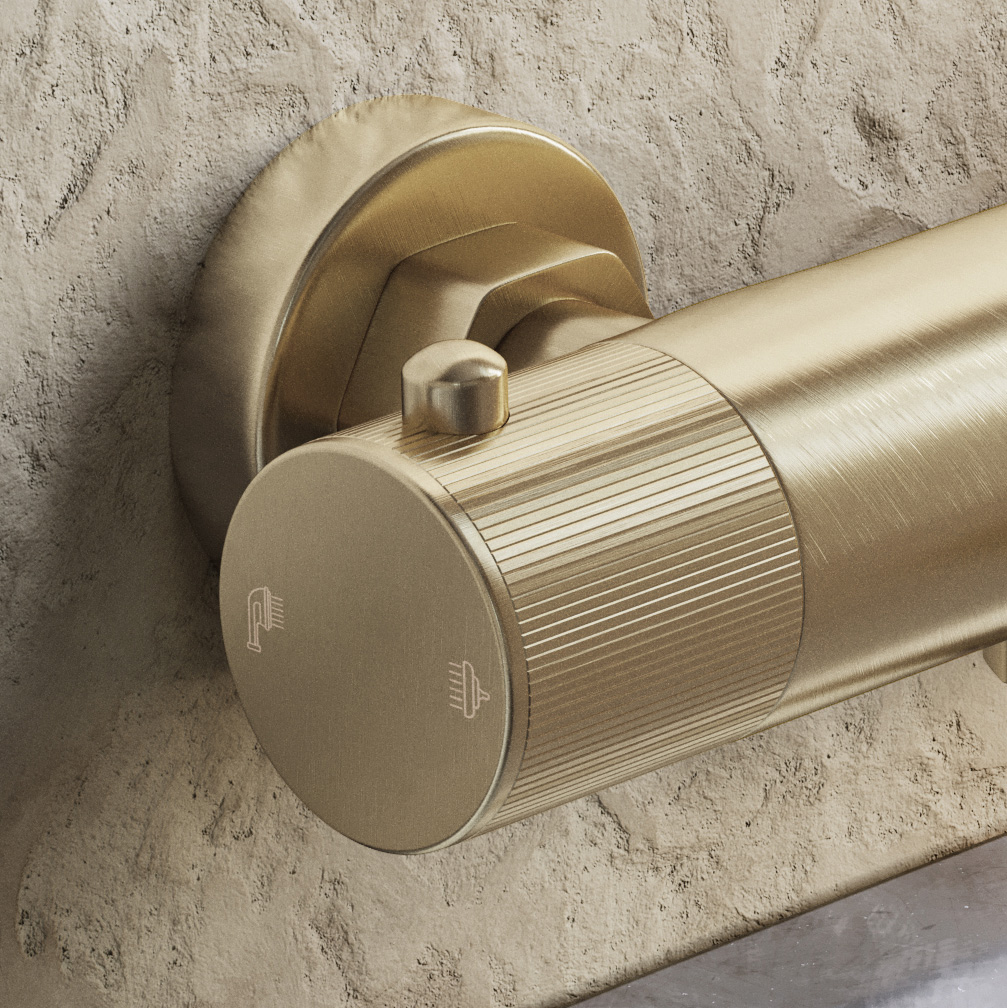 Saniclear Brass Curved Pro thermostatische opbouw badkraan met handdouche geborsteld messing - mat goud
