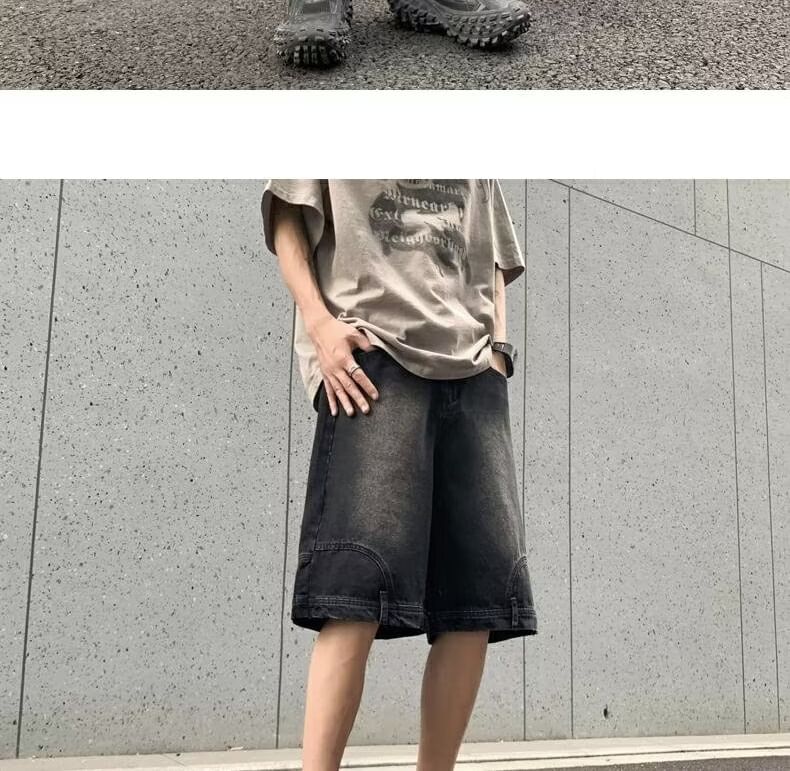 Cowpow - Mid Rise Washed Panel Denim Shorts