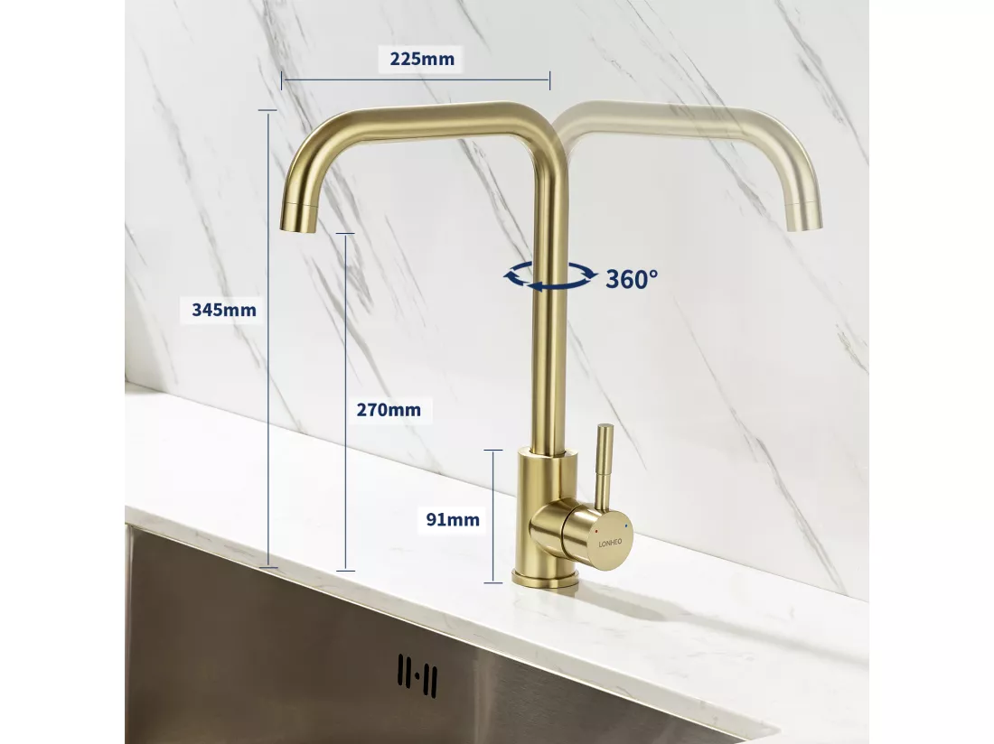 Auralum Max Colonne douche en laiton Bronze Rétro,Douche avec Mitigeur Mécanique,Hauteur Réglable+Mitigeur Cuisine en Inox,Rotatif à 360°,Doré Brossé