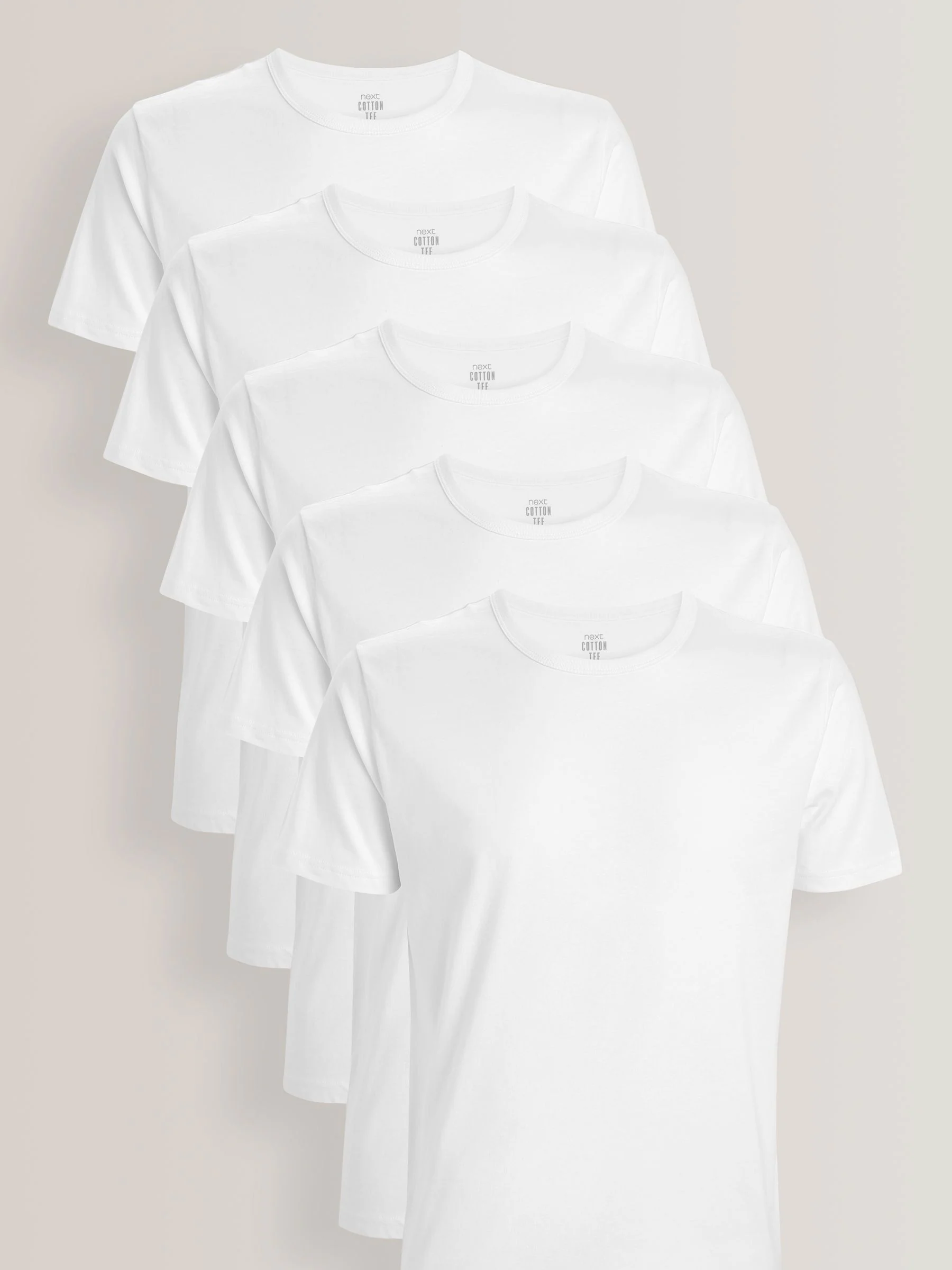 Wit - Slim Fit - Set van 5 100% katoenen T-shirts met laagjes