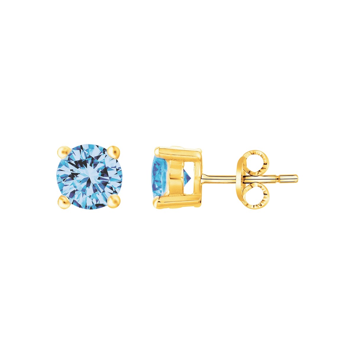 Boucles d'oreilles clous en Plaqué Or avec spinelle bleu topaze