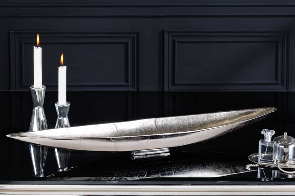 Handgearbeitete Deko Schale SILVER LEAF 80cm silber Aluminium
