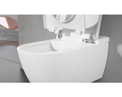 Villeroy & Boch ViClean-I 100 douchetoiletset, diepe spoeling, open rand, glanzend wit met coating, met toiletzitting V0E100R1