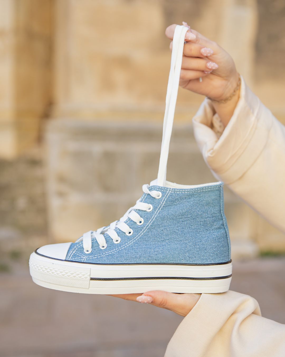 Basket femme denim blue jeans montante en toile - Delphine