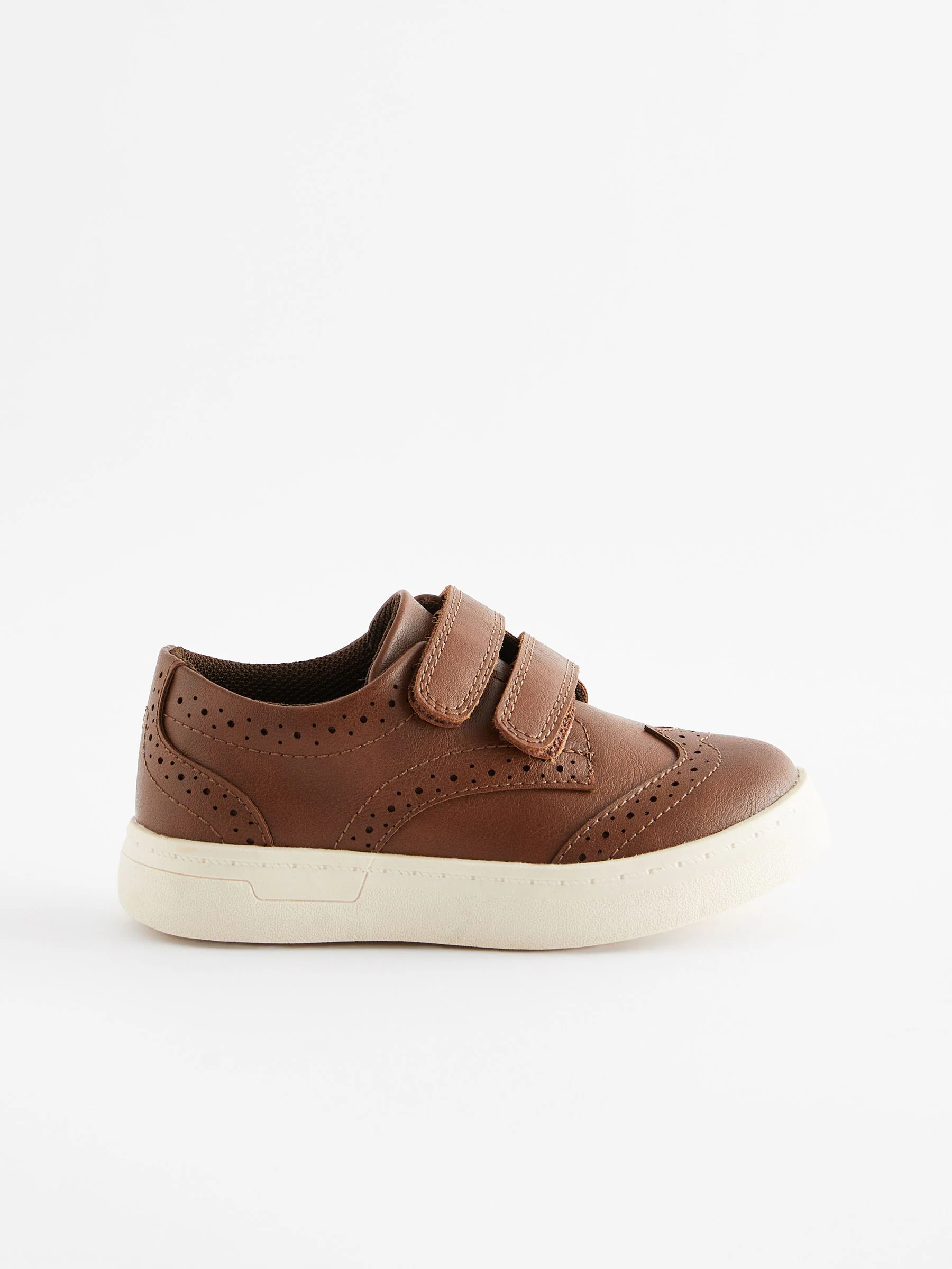 Lichtbruin - Brogue schoenen met klittenbandsluiting