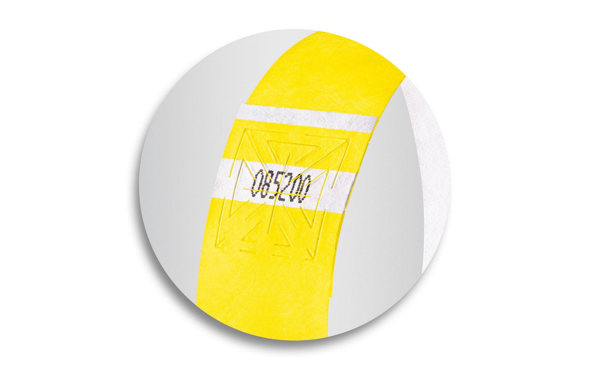 Eventbänder Super Soft 25.5 x 2.5 cm, 120 Blatt, Neon GelbEintrittsbänder ideal zur diskreten Einlasskontrolle